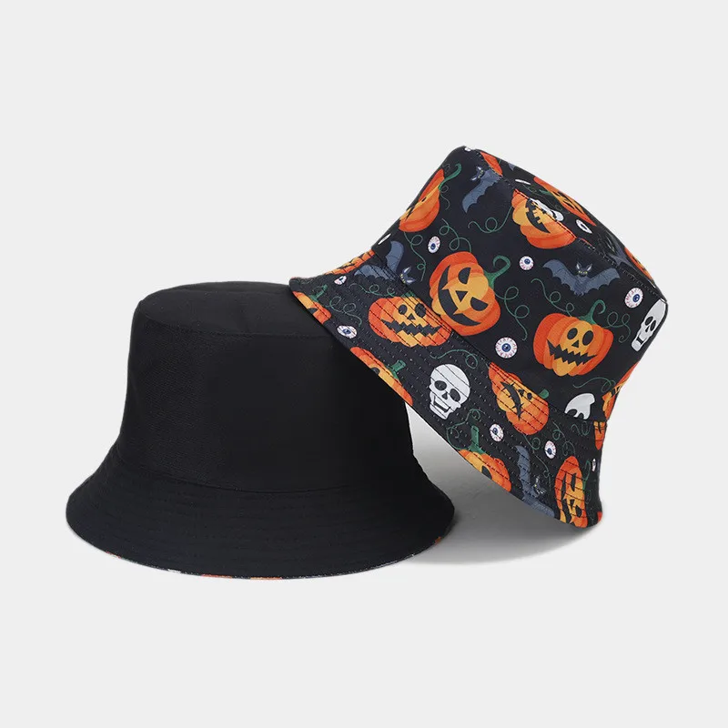 Four Seasons Cotton Cartoon Pumpkin Print Bucket Hat Fisherman Hat Outdoor Travel Sun Cap for Men and Women 201