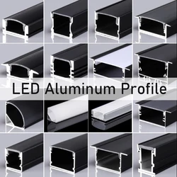 Perfil de aluminio LED empotrado, soporte de canal oculto, barra dura de luz, negro y plateado, V/U/YW, 1m