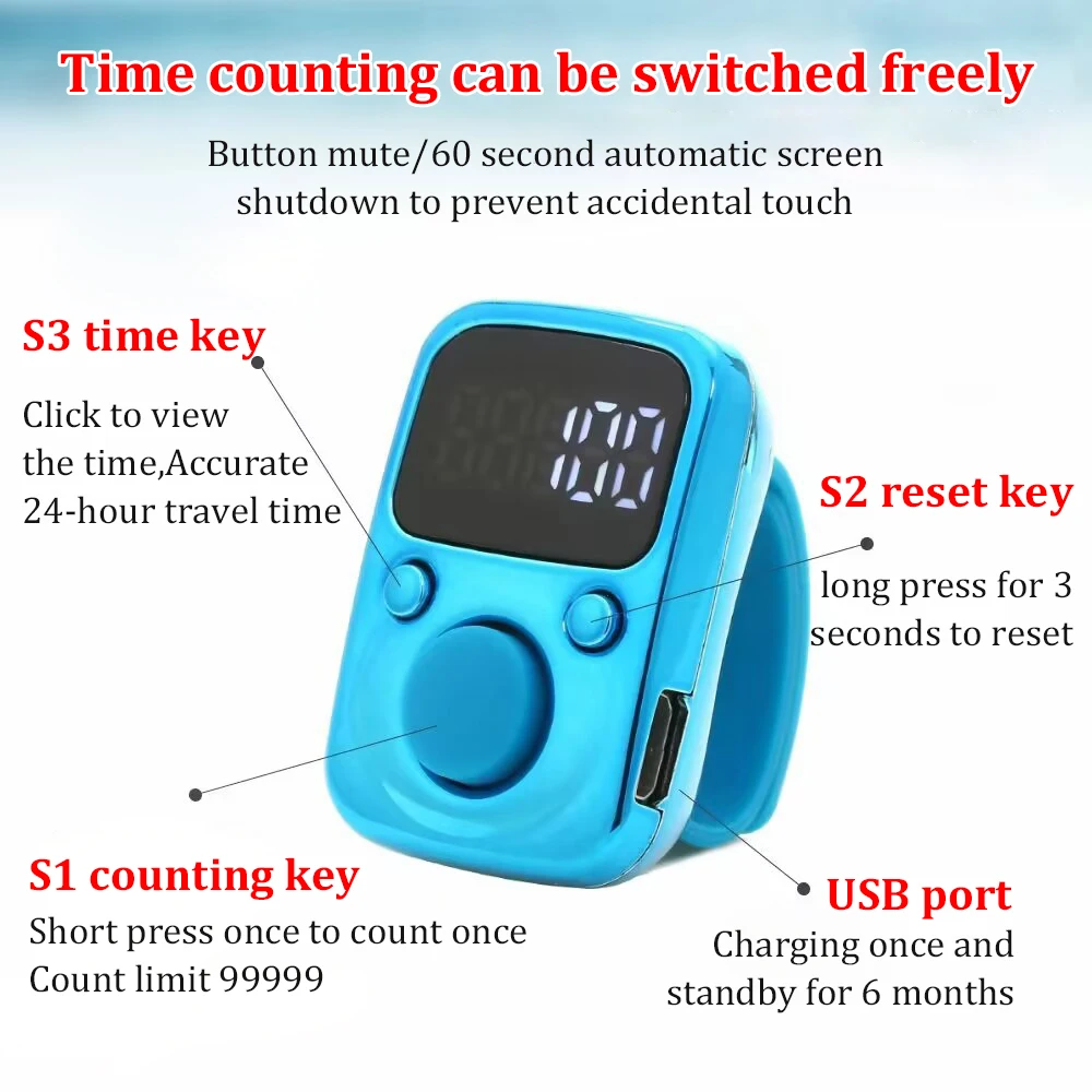 Finger Counter Luminous Finger Ring Electric Digital Display Tally Counter StitchsMarker Sewing Weave BuddhasPray Soccer