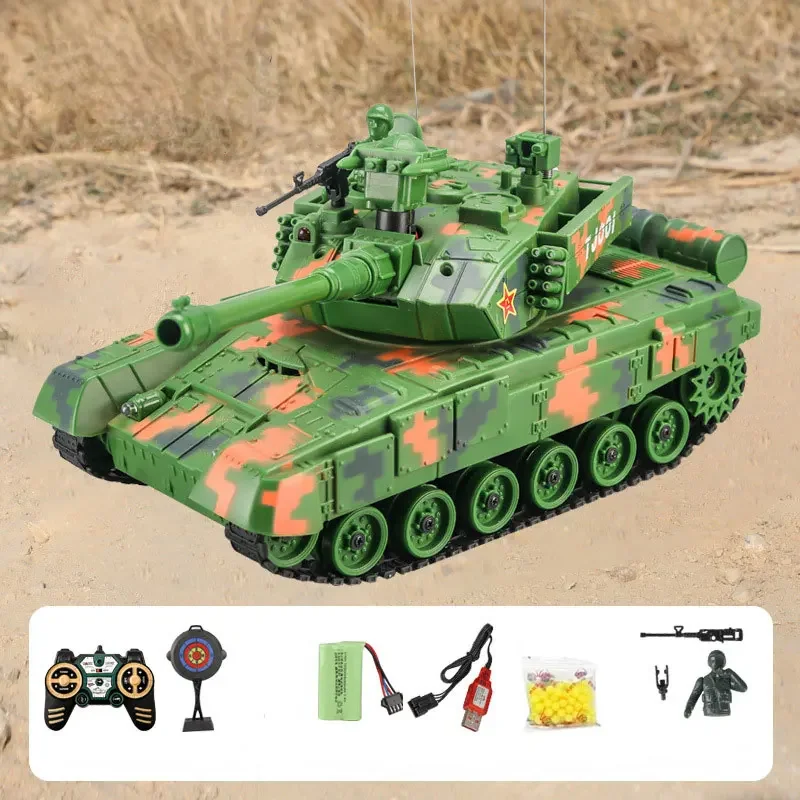 Shoot Bullet Rc Tank 300° Rotation Turret Electronic Remote Control Tank With Sound LED Up and Down Gun Barrel Kid Boys Gift