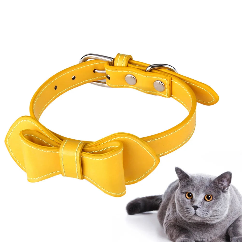 

Butterfly Knot Pet Collar Yellow Durable Pu Material For Cat Dog Fashion Stylish Neck Accessory Pet Supplies