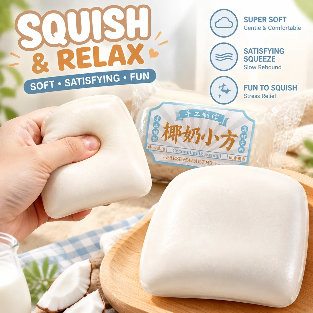 Squishy Coconut Rice Cake Fidget Toy Slow Rising Soft Squeeze Milk Cake Sensory Stress Relief Toy for Adults Kids ADHD Autism
