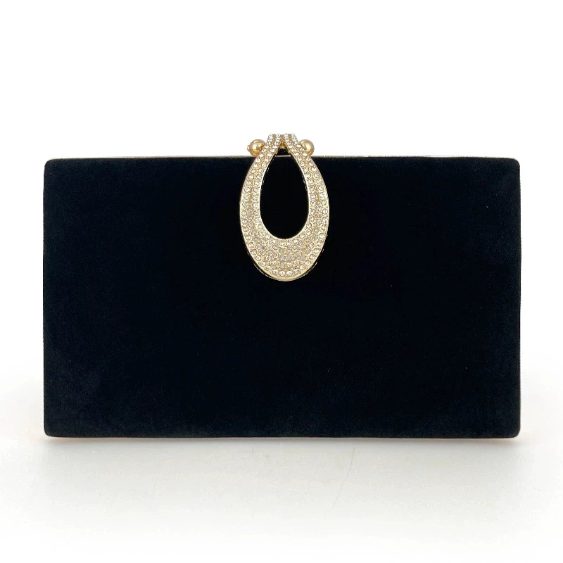 

Classic Crystal Buckle Evening Bag Elegant Ladies Black Velvet Square Evening Gown Handbag Cocktail Party Clutch Shoulder Chain