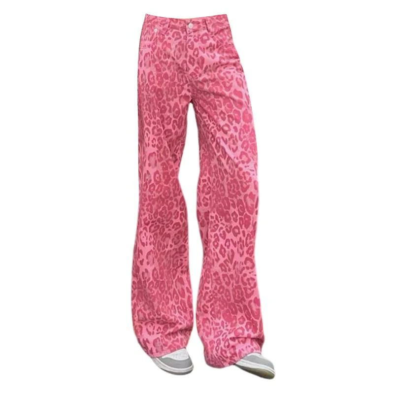 

Summer New Women's Pink Leopard Print Pants Personalized High Waist Trousers Cool Girl Casual Bottoms Female Street Sweatpants