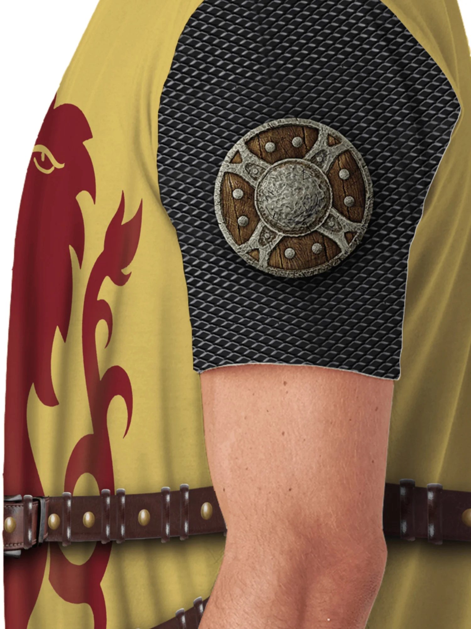 Men'S Stylish Lion Shield Knight Armor 3D Print T-Shirt - Breathable Polyester, Anti-Wrinkle, Short Sleeve