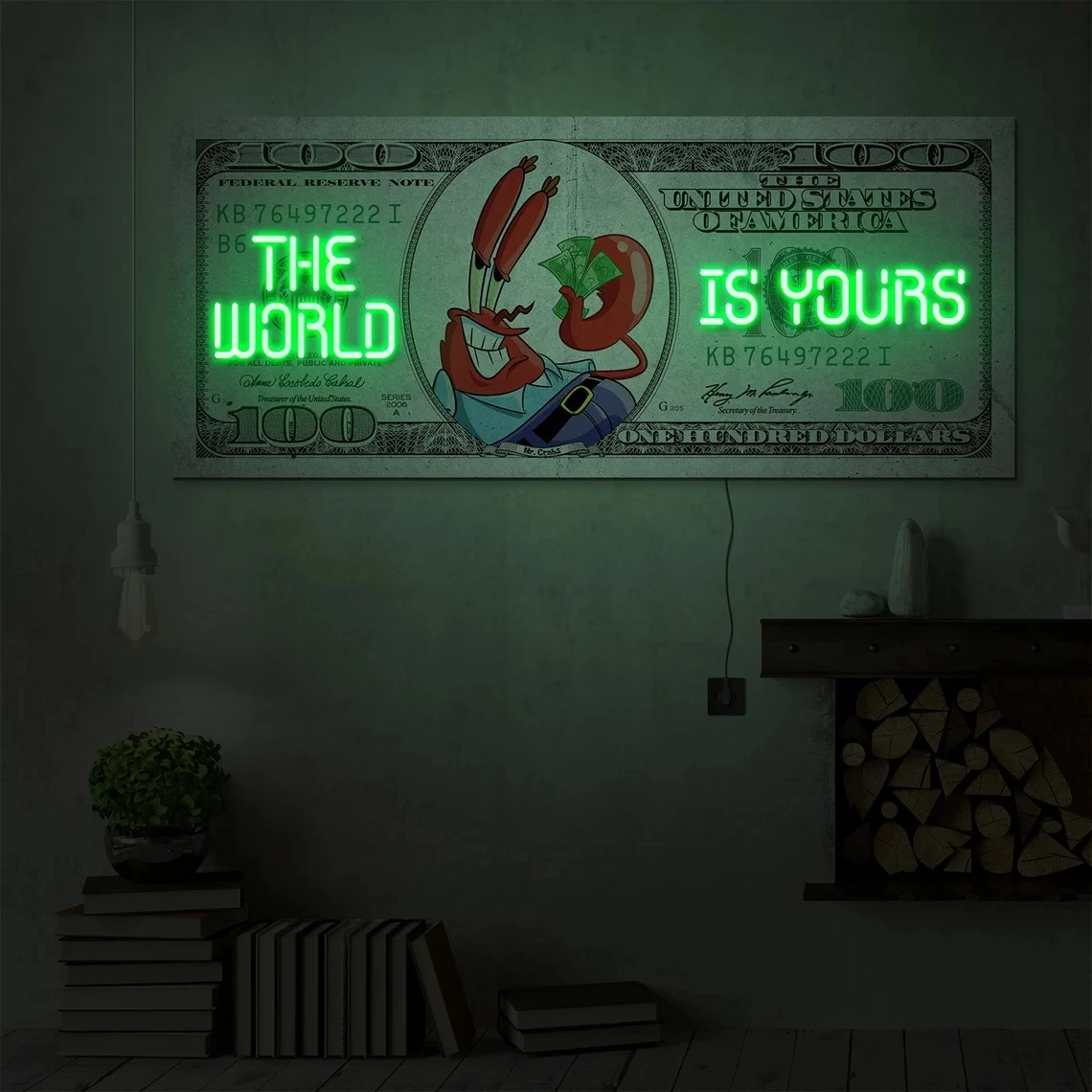 The World is Yours 네온 사인 달러, 돈 네온 머니 머니, 월아트, 팝 아트, 네온 사인