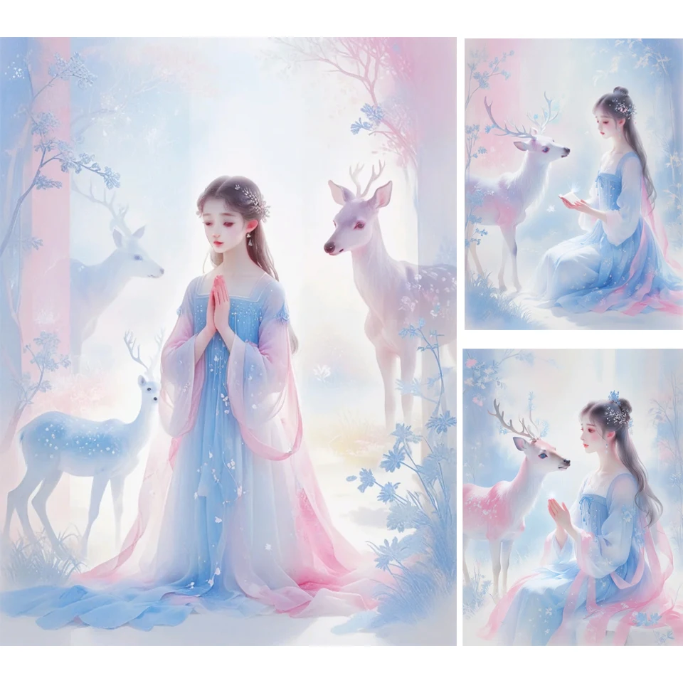 

Ancient Customs Elk Girl Diamond Painting 2024 Full Round Diamond Rhinestones Mosaic Embroidery Cross Stitch Kits Home Decor