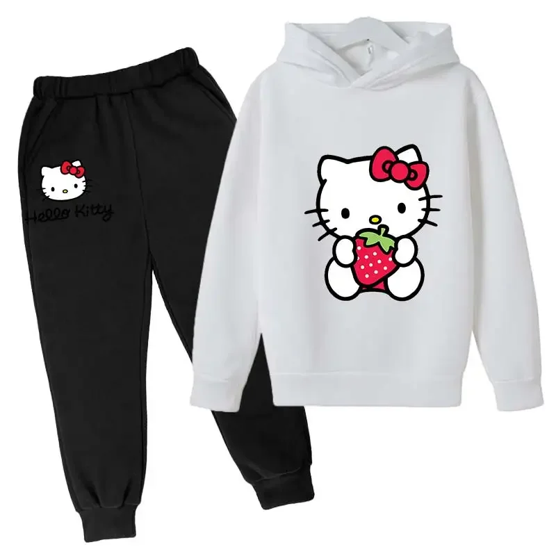 New Cartoon Hello Kitty Hoodies Sets Girls Outfit Set Baby Girl Clothes Girls Clothing Tops Pants Suits sports Suits Hoodies