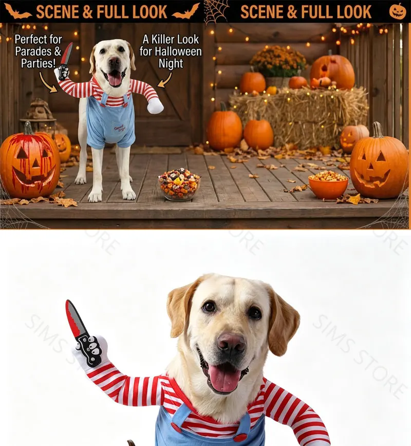 Heißer Verkauf Halloween Haustier-Cosplay-Kostüm Lustiges Gruseliges Outfit Horror-Stil Hunde-Verkleidungskleidung für Große Hunde Party-Bekleidung – Detail 3