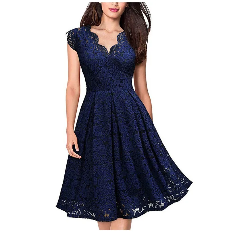 2023 new vintage lace V-neck sleeveless sexy cocktail party skirt dress