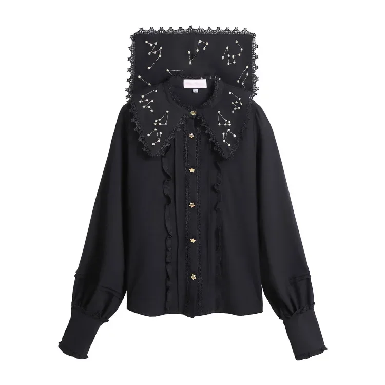 Sweet Constellation Embroidered Lolita Shirt Sailor Collar Chiffon Blouse for Women
