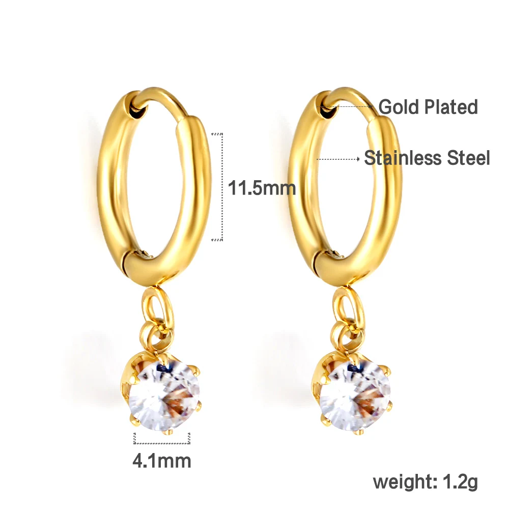 LUXUSTEEL Cubic Zirconia 1pair Drop Earring for Women Men Love Heart Golden Stainless Steel Hoop Earrings Jewelry Party Gifts