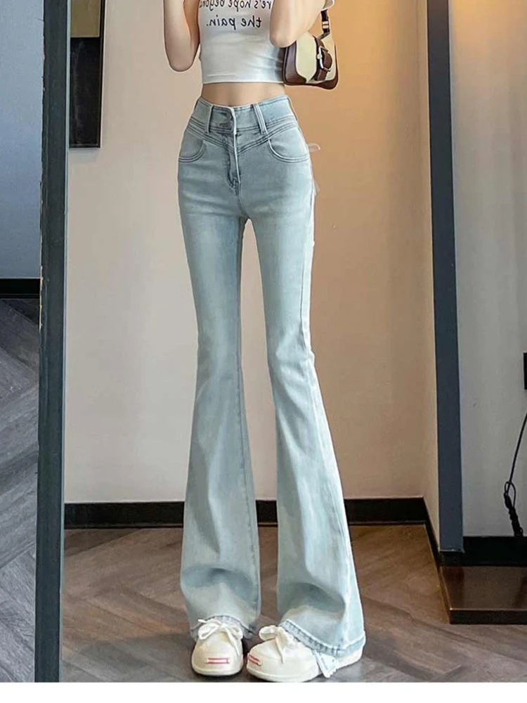 Bow decoration flared trousers women in autumn and winter 2025 niche design sense high waisted elastic slimming jeans
