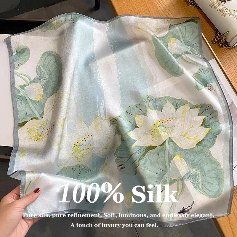 

New 100% Natural Pure Silk Scarf Women Hairband Fashion Small 53cm Square Shawl Hair Ribbon Headband Neckerchief Foulard Bandana