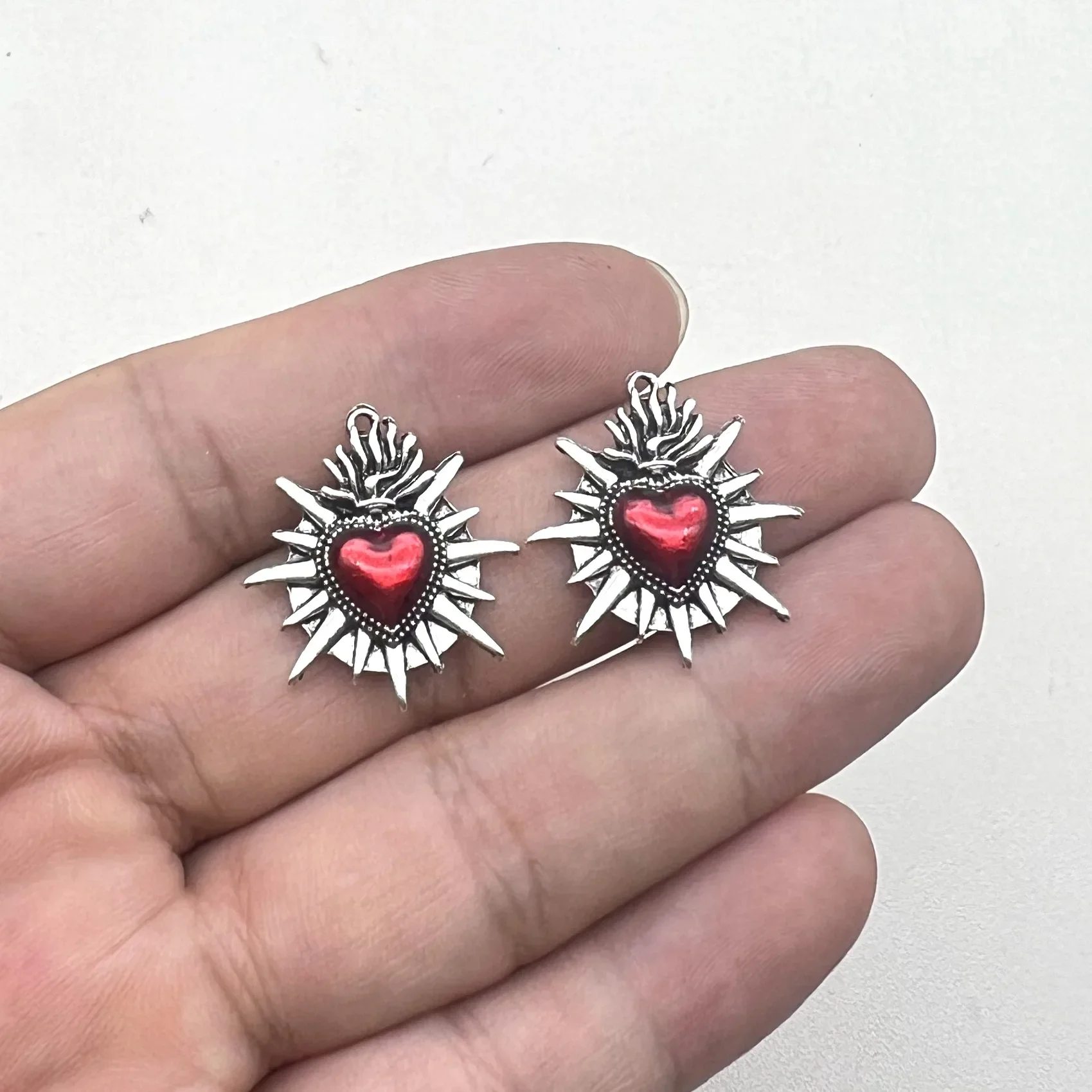 10Pcs Thorn Flame Heart Charms Alloy Pendent For Jewelry Making Diy Bracelet Necklace Earrings Handmade Accessories Supplies