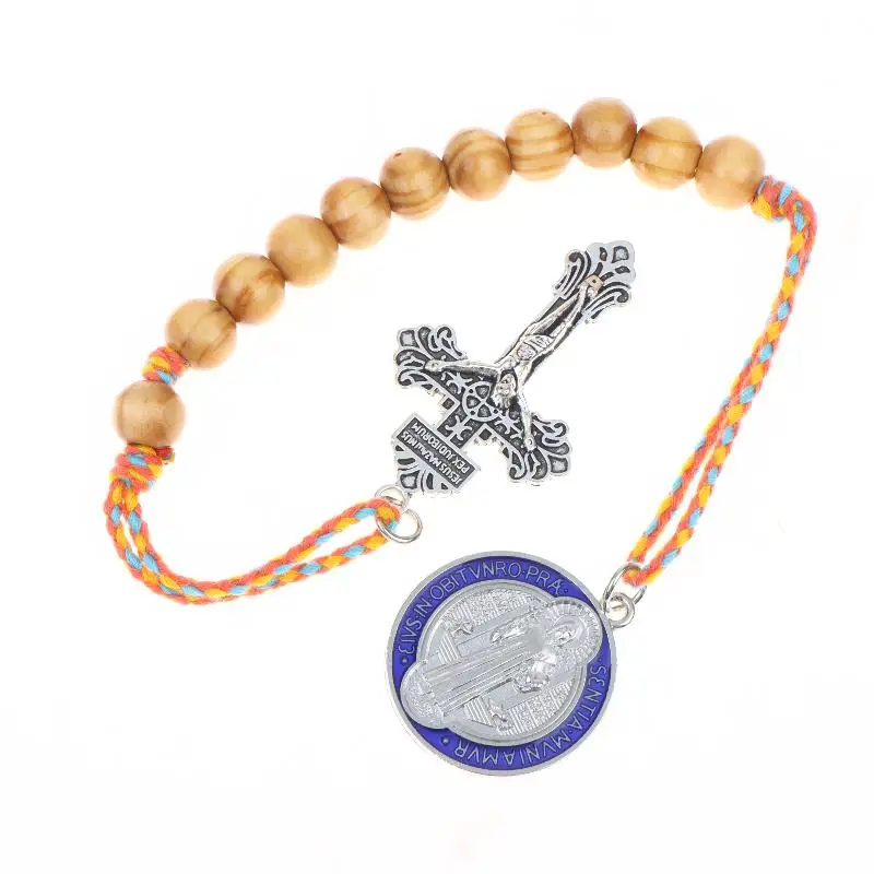 Brauner Holz-Rosenkranz St. Benedikt, handgefertigt, mit Gebetsmedaille, tragbares religiöses Accessoire, Schreibtischdekoration, Geschenk für gläubige Katholiken – Detail 5