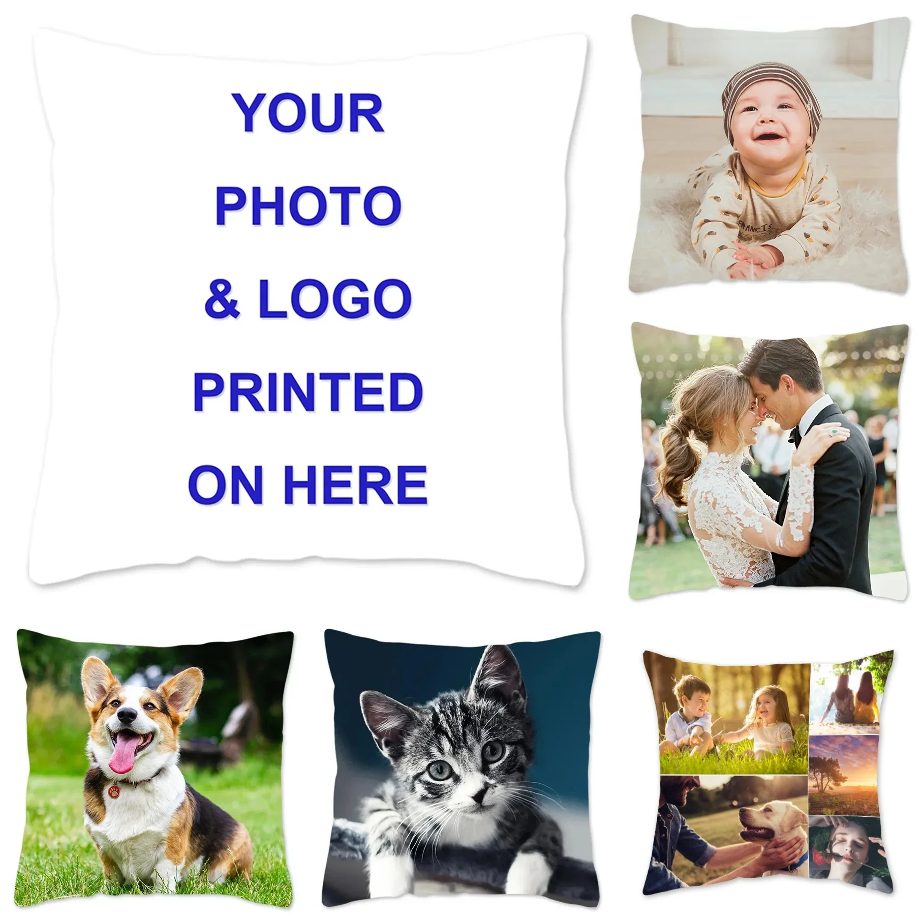 Custom Cushion Cover DIY Customized Throw Pillow Home Decorative for Wedding Pets Baby Mom Dad Square Pillowcase Dropshipping