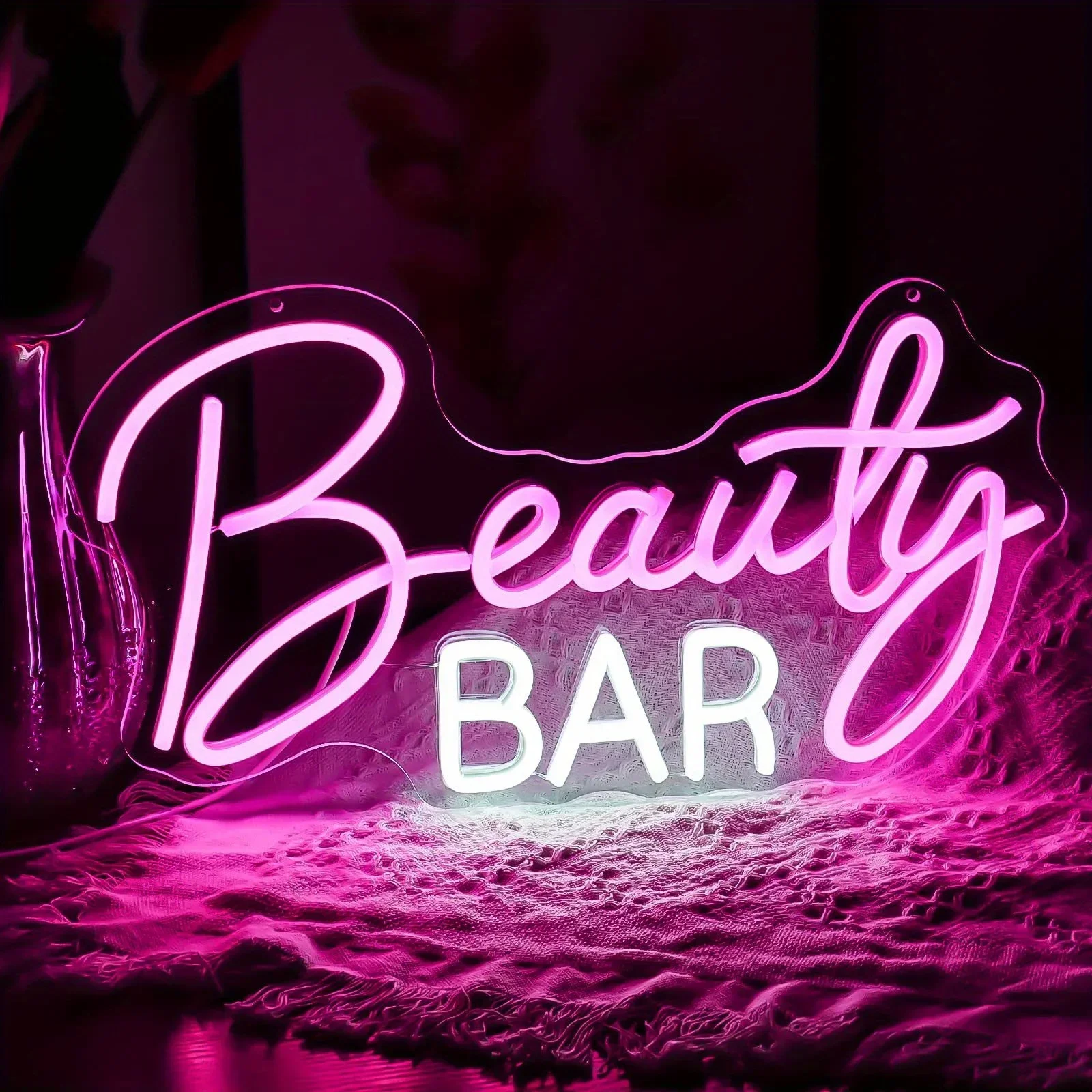 Beauty Bar Neon Sign LED Wall Art USB Powered White Illuminated Decor Salon Studio Bedroom Bachelorette Party Aesthetic Light