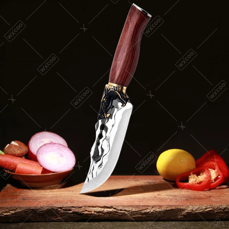 WXCOO Stainless Steel Forging Knife Handmade Boning Knives Kitchen Meat Cleaver Butcher Knife Cutting Bone Knife with Sheath