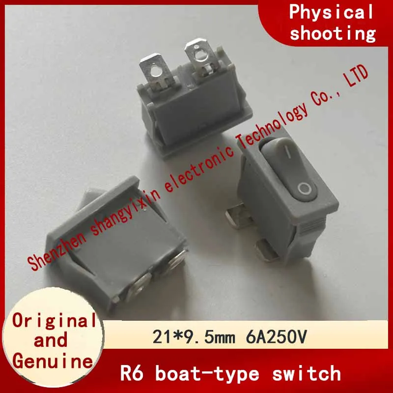 

Оригинальный серый лодочный переключатель R6, двухпозиционный двухконтактный кулисный переключатель питания с изогнутым штифтом, 6А250В, 21*9,5 мм