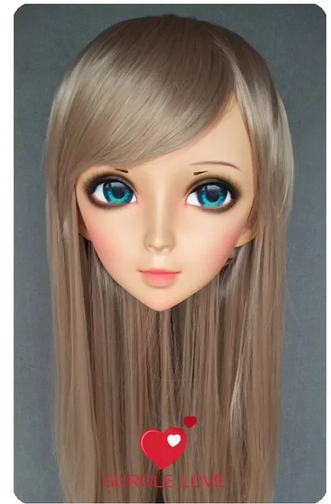 (DM177) Lovely Sweet Girl Resin Half Head Kigurumi Mask With BJD Eyes Cosplay Japanese Anime Role Lolita Crossdressing Doll Mask