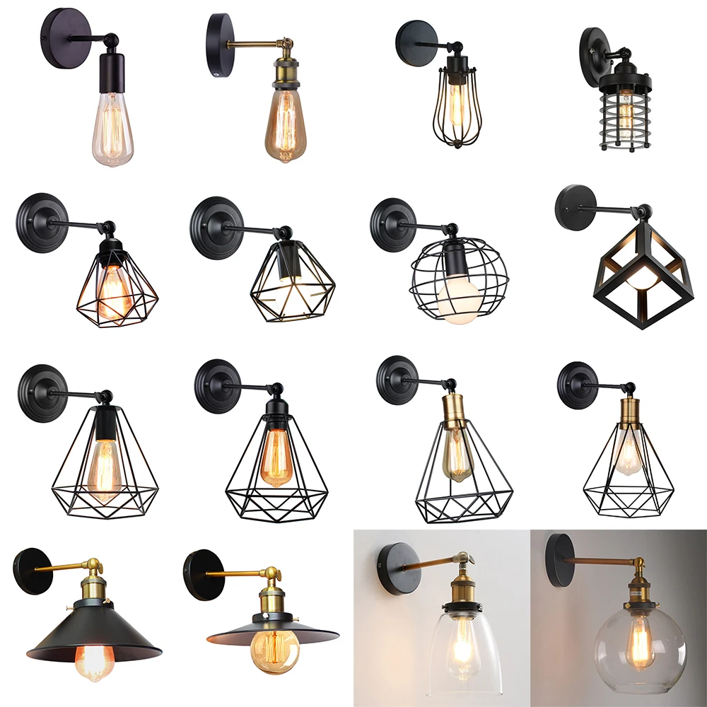 Loft Adjustable Angle Wall Light Fixture Vintage Iron Cage Ceiling Wall Lamp Sconce for Bedside Aisle Corridor Pub Restaurant