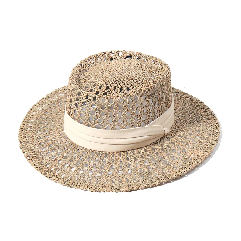 

New Trend Hollow Weaving Vintage Sun Hat For Women Wide Brim Summer Panama Beach Sun Hat Ladies Cooling Custom Hat Chapeau Femme