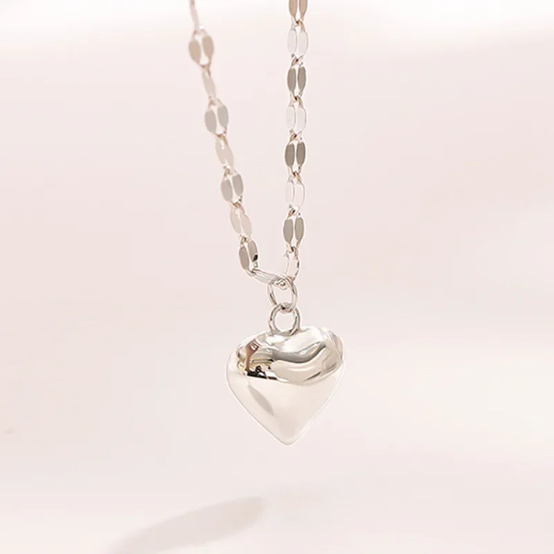 Glossy Love Peach Heart S925 Sterling Silver Necklace Niche Lip Chain Water Wave Collarbone Chain for Women