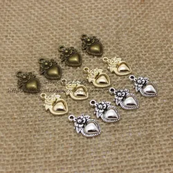 wholesale 50pcs/lot 10*17mm Antique Bronze Vintage Metal  Hearts Made with Love flower Charm Jewelry Heart Charms