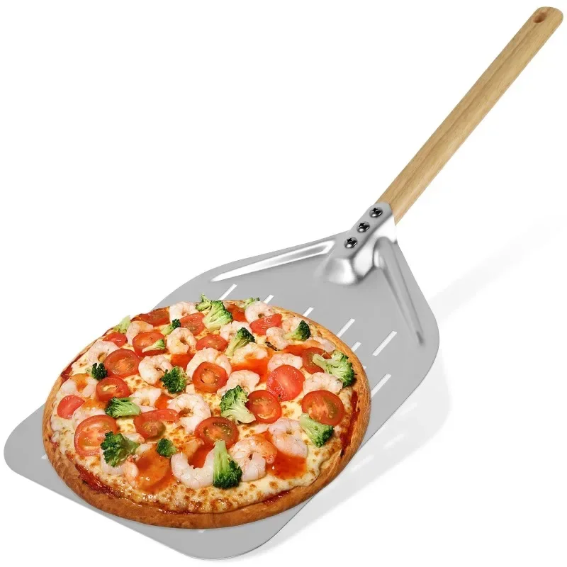 12 Inch Wooden Handle Non Stick Perforated Pizza Spatula Baking Tool Detachable Pizza Spatula Baking Supplies