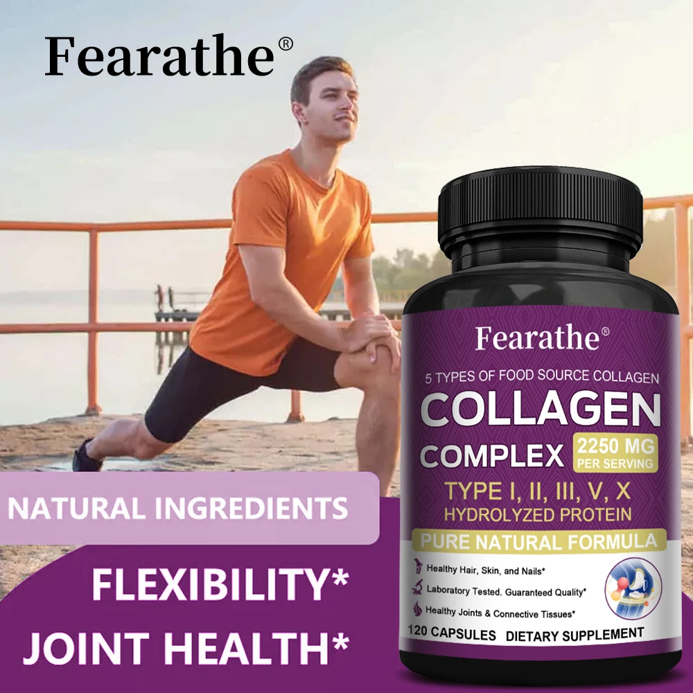

Multi-Collagen Complex Capsules 2250mg Types I II III V X - Skin Hair Nails Joints Nutrition Anti-Aging Support for Men Women