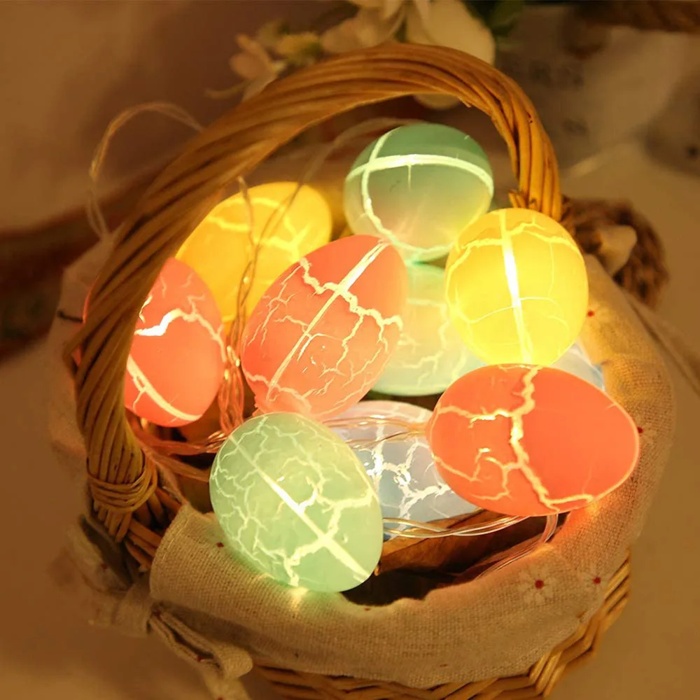 Easter Colorful Crack Eggs Light Strings Pastel Lights for Easter Party Indoor Decor Egg Shaped Lantern String Bunny Easter Deco