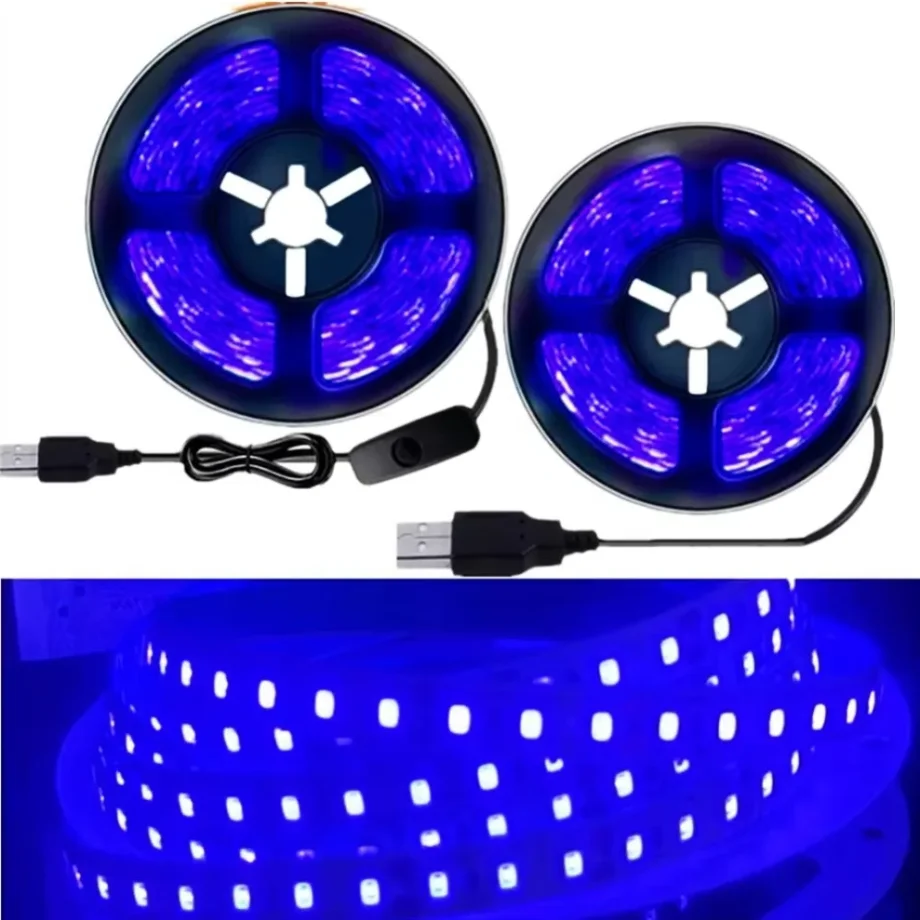Flexible SMD2835 5V UV LED Strip Light Ultraviolet Purple 395-405nm Black Light For Home Christmas Decor Money Detection