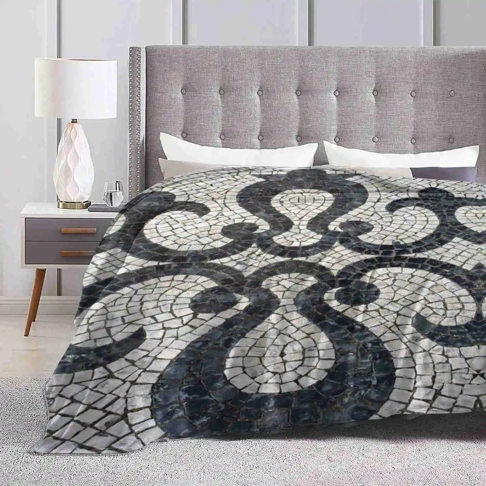 Swirly Black And White Patterns In Cobblestone New Selling Custom Print Flannel Soft Blanket Gorgeous Swirly Black And White