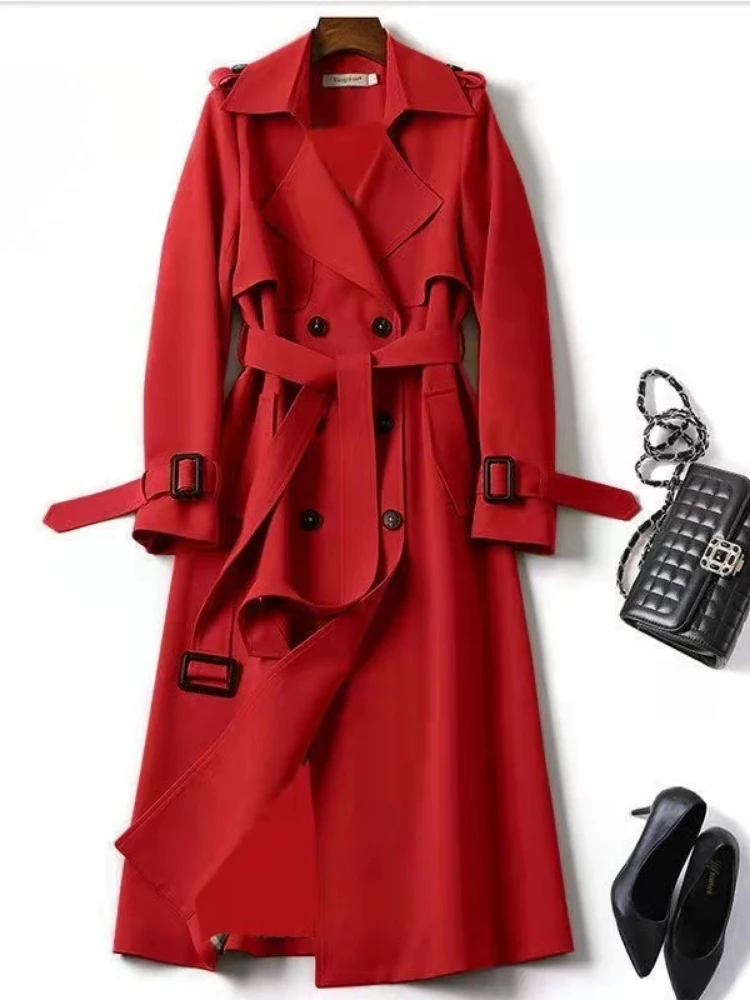Mulheres nova moda trench coat primavera outono coreano manga longa com cinto sólido estilo britânico casacos femininos chique outwear