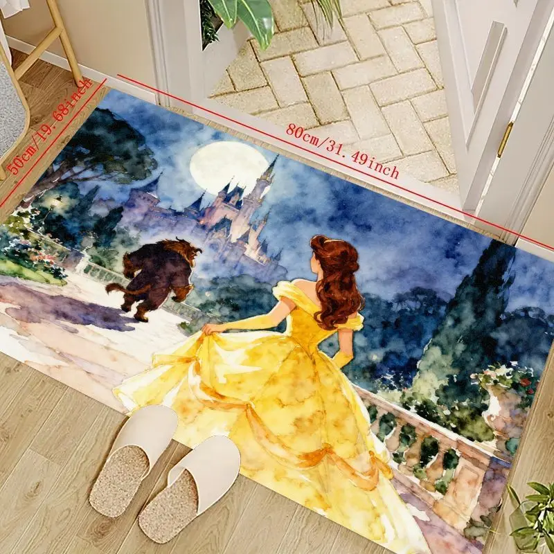

1 шт., коврик Disney Princess Belle and Beast Scene для гостиной, домашнего декора, мягкий плюшевый напольный коврик, идеально подходит для детских игр
