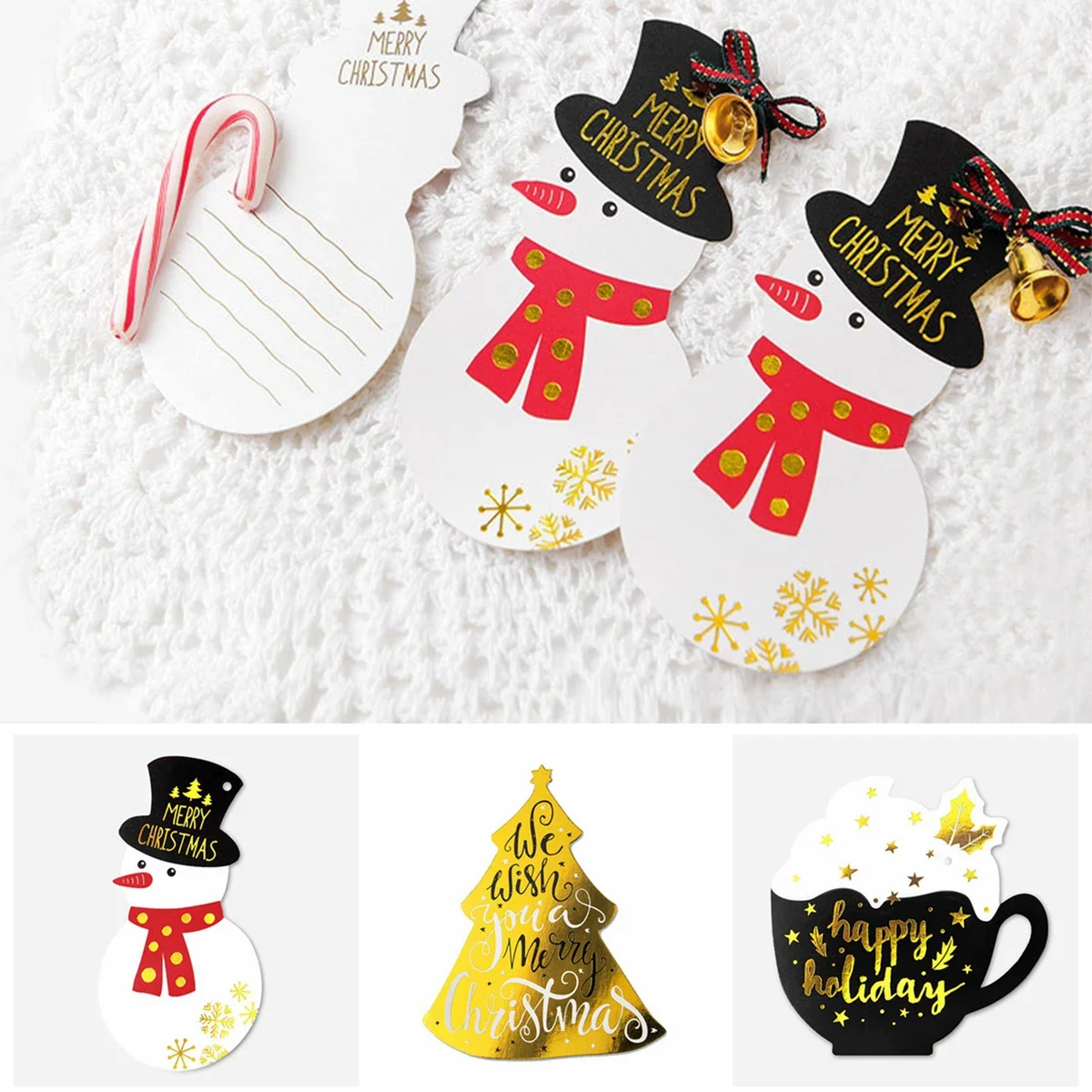 

Christmas Card Snowman Deer Tag Small Decoration Packaging Decor DIY 10pcs