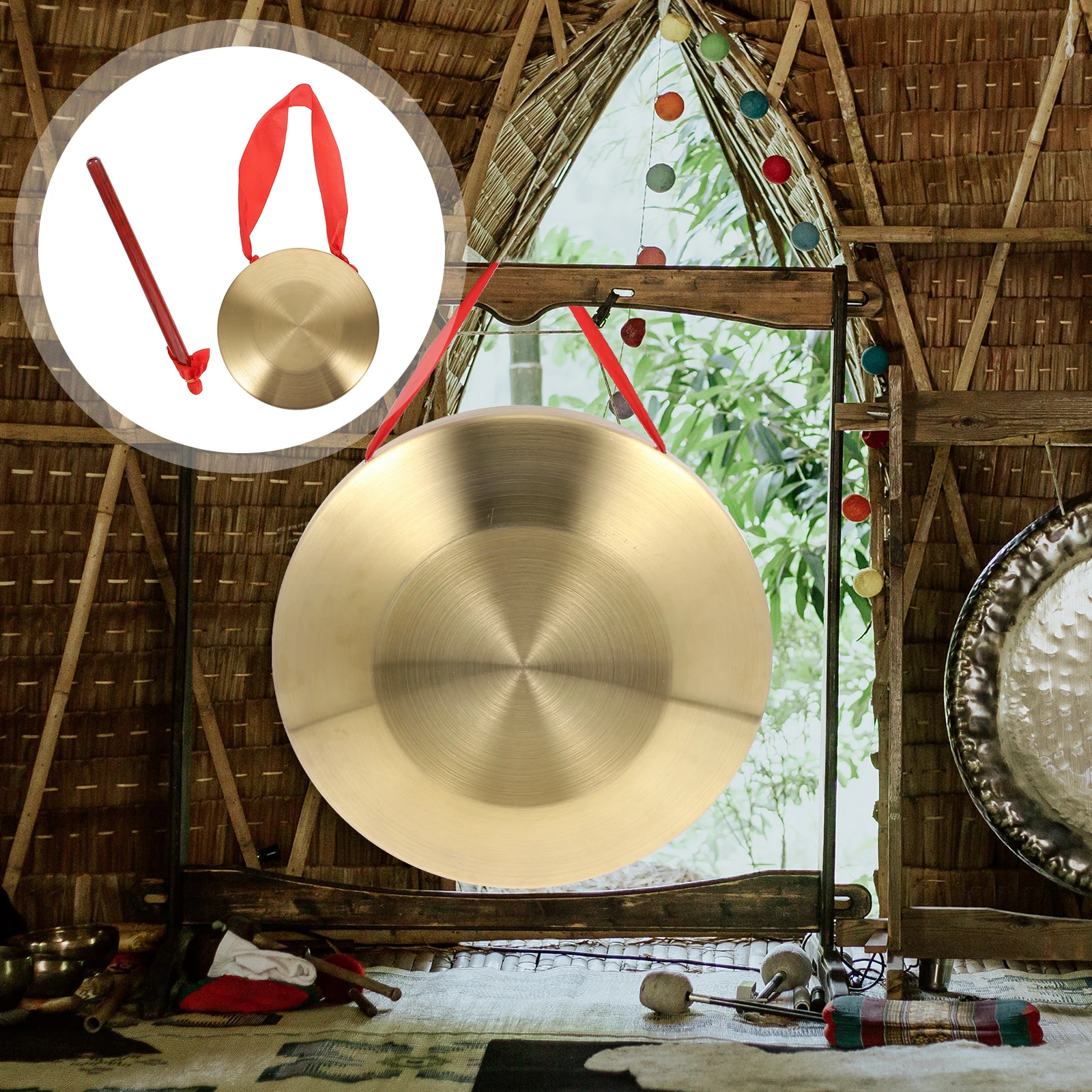 

Gongs and Drums Hammer Included Chinese Musical Instrument Traditional Brass Mini with Mallet