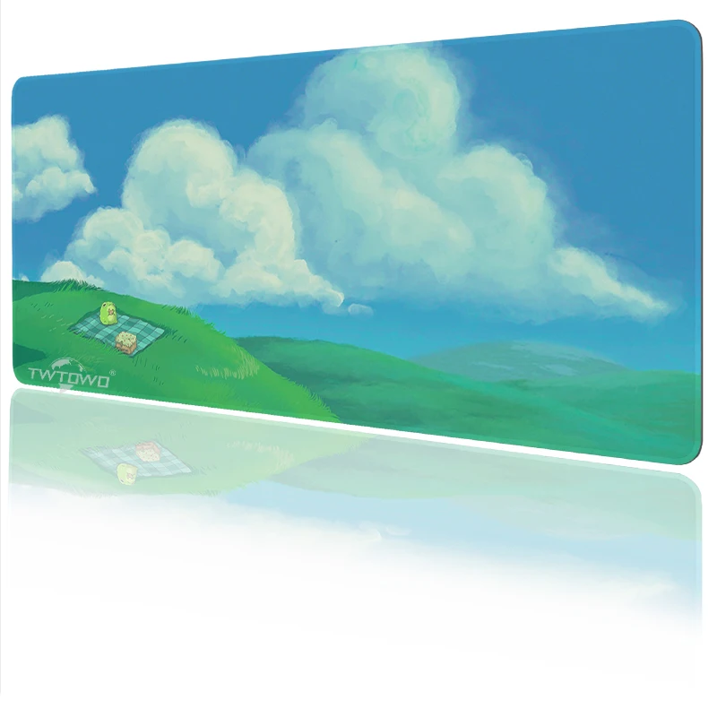 Lovely Green Grass Blue Sky Mouse Pad Gamer printon demand New Computer Mousepad XXL Desk Mats Carpet Non-Slip Natural Rubber PC