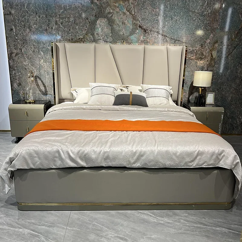 

Headboard Shelves Modern Double Bed Queen Design Twin King Size Double Bed Luxury House Lit 2 Personnes Furniture For Bedroom