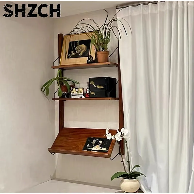 Study Tea Room Bookshelf Storage Rack Solid Wood Wall Display Shelving Unit