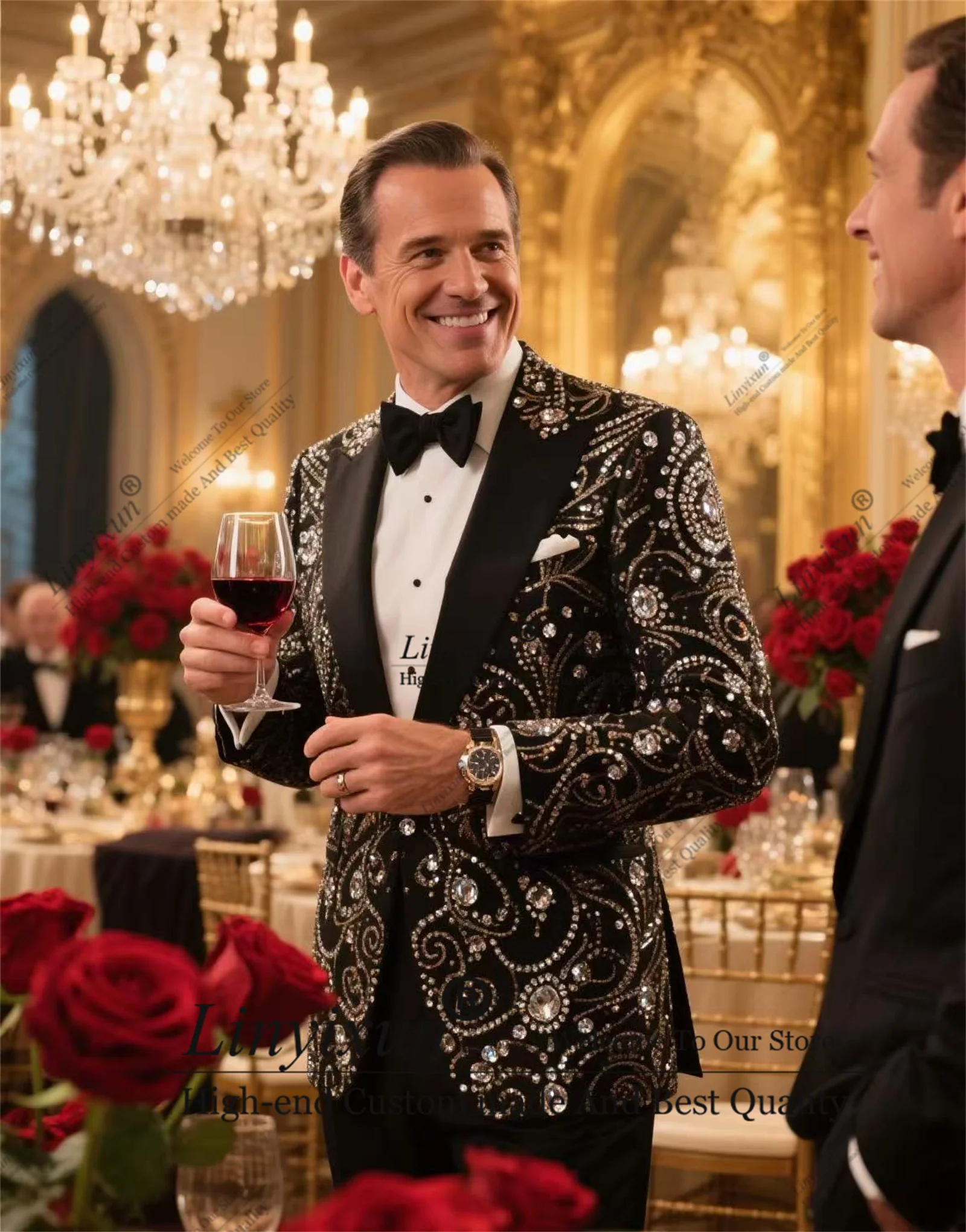 

Most Upscale Style Men Suit With Pant Shiny Groom Wedding Tuxedos Customized Costume Homme 2 Pieces Sets Prom trajes para hombre