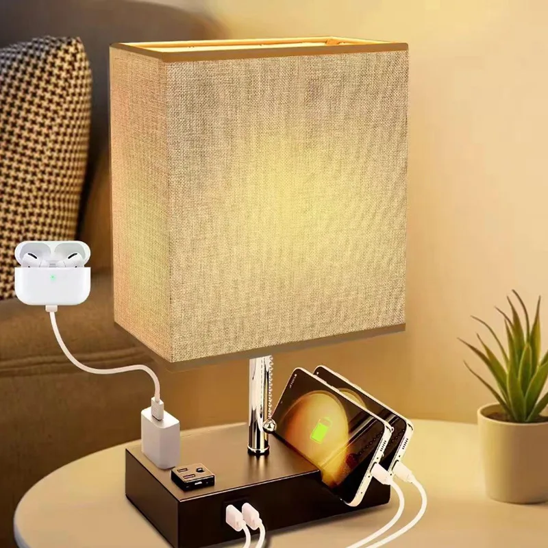 Modern Multifunctional Fabric LED Table Lamp Living Room Bedroom Bedside Study Fixtures LED Desktop Light Home Decor Lighting