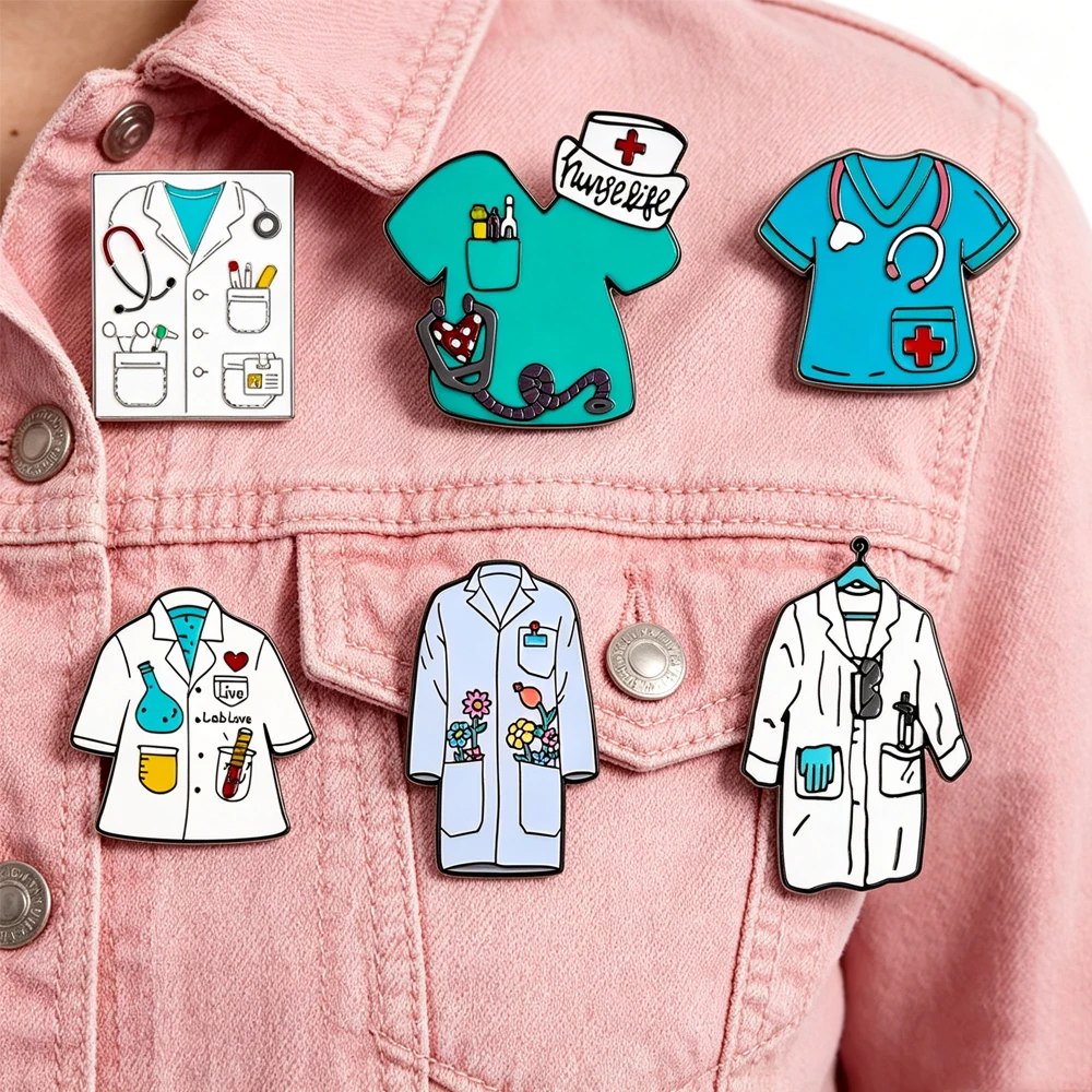 Catuni Nurse Medical Uniform Enamel Pin Cartoon Laboratory Work Shirt Collar Pin Medical Badge Doctor-Nurse Jewelry Gift
