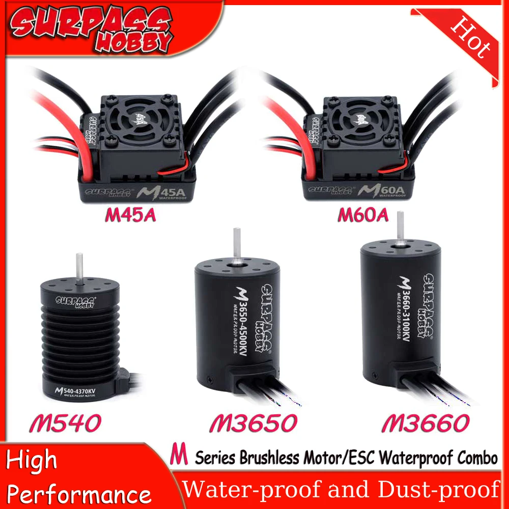 

SURPASSHOBBY RC M540 M3650 M3660 Brushless Motor w/ M45A/60A ESC Waterproof Combo for 1/10 1/12 RC Car Traxxas Off-Road RC Parts