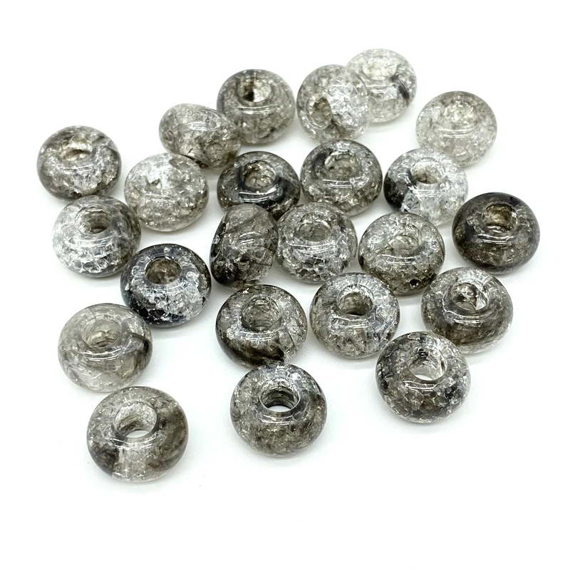 20pcs 15x9mm Cracked Effect Big Hole Acrylic Oblate Loose Spacer Beads for Jewelry Making Necklaces Earrings Bracelets Handmade