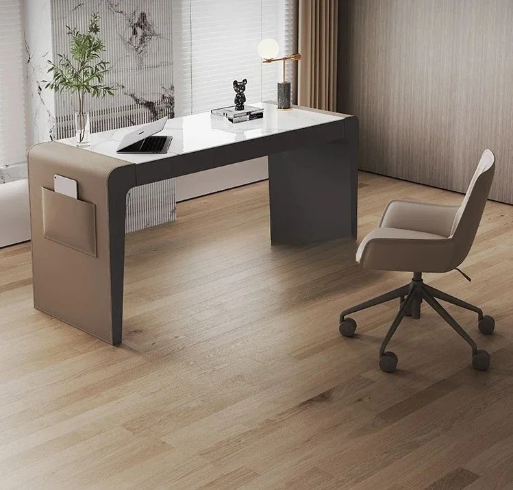 

Итальянский минималистичный настольный светильник с каменной плитой, роскошный современный минималистичный стол, седло, кожаный компьютерный стол