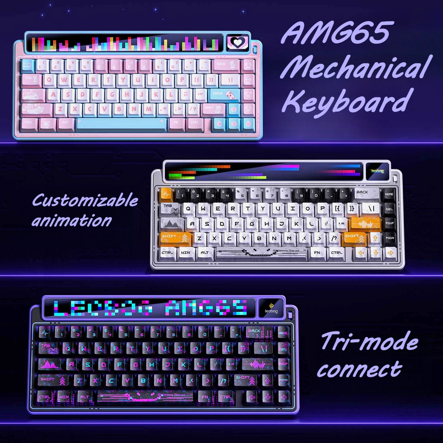 

LEOBOG AMG65 Mechanical Keyboard Wireless Tri-mode RGB Hot Swap with TFT LED Screen Gaming Keyboard Custom Gamer Accessories