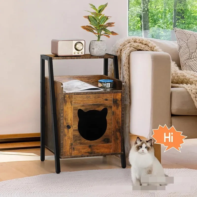 Wooden Cat House Apartment Indoor Pet Bedside Table Cabinet Kitten Furniture Home Decoration for Living Room Bedroom