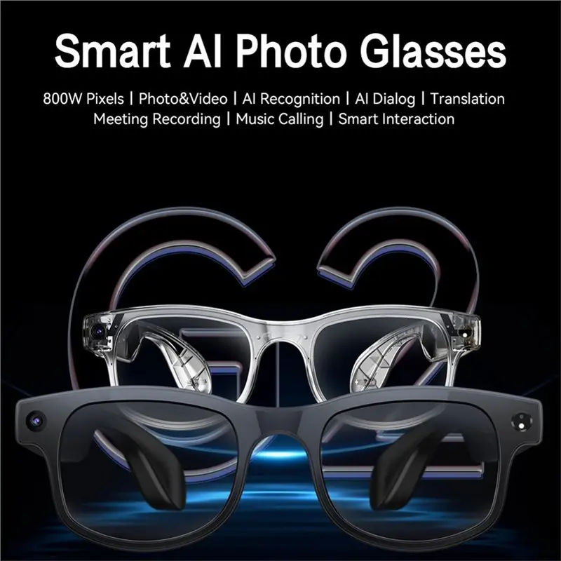 A33T-Smart AI Glasses 8MP Anti-Shake Camera For 100+ Languages Translation Bluetooth Video Recording Photo Music Play(2PCS)